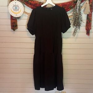 Chic Black Midi Puff Sleeve Dress